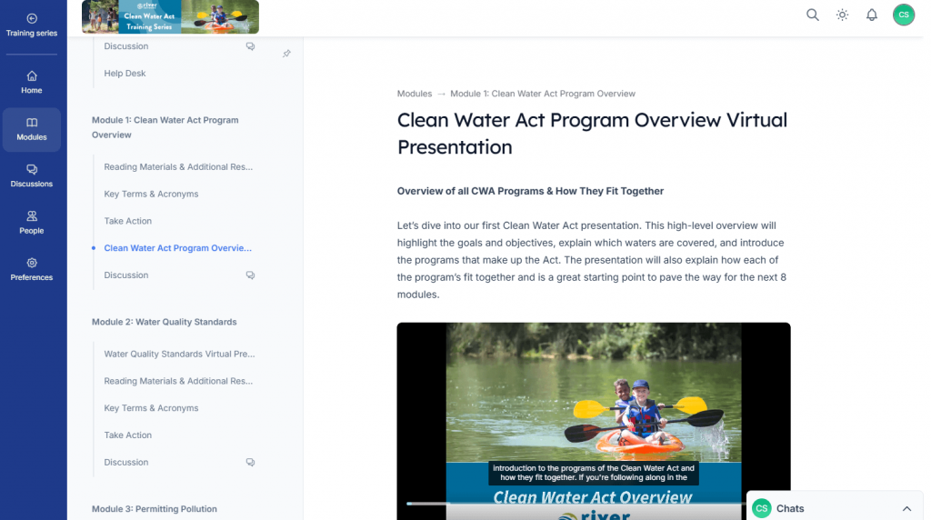 Screenshot from Module 1: Clean Water Act Program Overview in River Network's Clean Water Act Training Series.